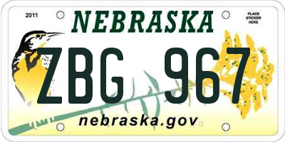 NE license plate ZBG967