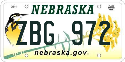 NE license plate ZBG972