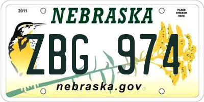 NE license plate ZBG974