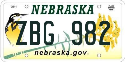 NE license plate ZBG982