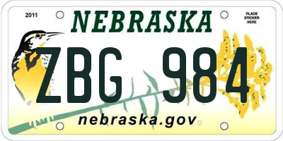 NE license plate ZBG984