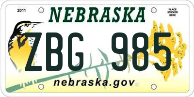 NE license plate ZBG985