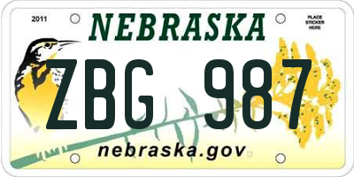 NE license plate ZBG987