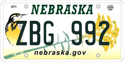 NE license plate ZBG992