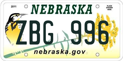 NE license plate ZBG996