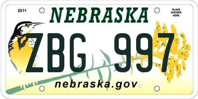 NE license plate ZBG997