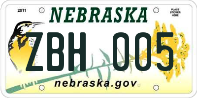 NE license plate ZBH005