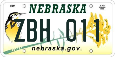 NE license plate ZBH011