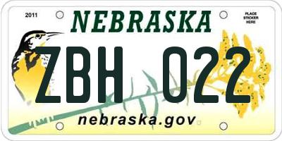 NE license plate ZBH022
