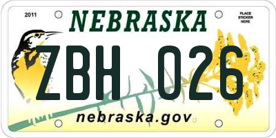 NE license plate ZBH026