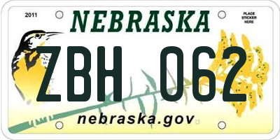 NE license plate ZBH062
