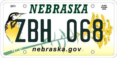 NE license plate ZBH068