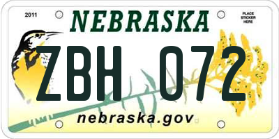 NE license plate ZBH072