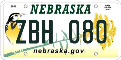 NE license plate ZBH080