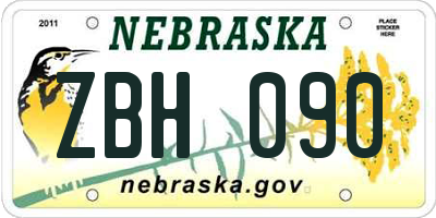 NE license plate ZBH090