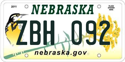 NE license plate ZBH092