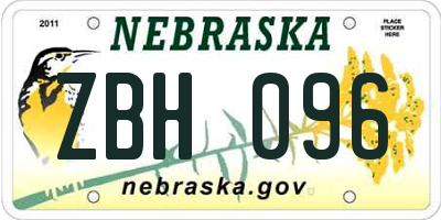 NE license plate ZBH096