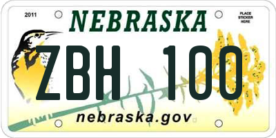 NE license plate ZBH100