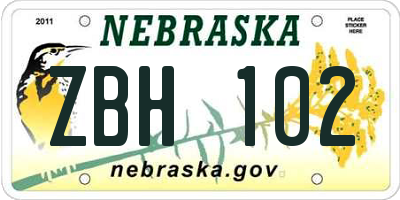NE license plate ZBH102