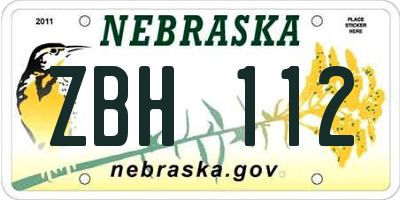 NE license plate ZBH112