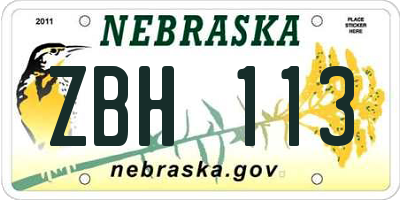 NE license plate ZBH113