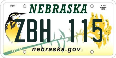 NE license plate ZBH115
