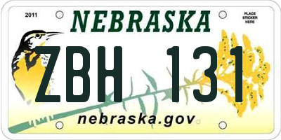 NE license plate ZBH131
