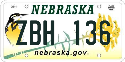 NE license plate ZBH136
