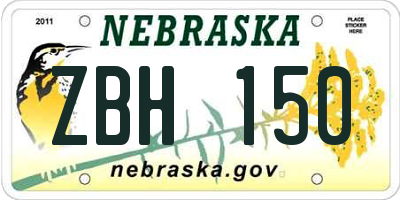 NE license plate ZBH150