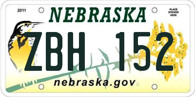 NE license plate ZBH152