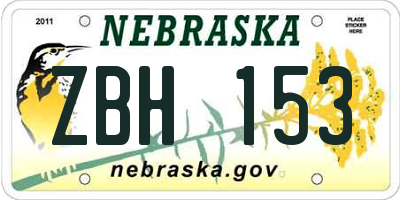NE license plate ZBH153