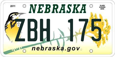 NE license plate ZBH175