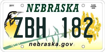NE license plate ZBH182