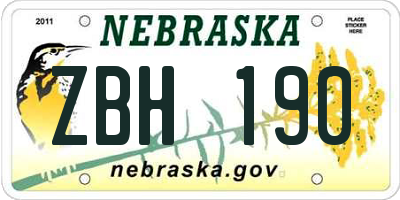 NE license plate ZBH190
