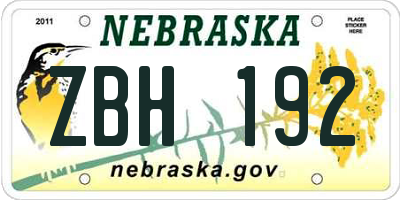NE license plate ZBH192