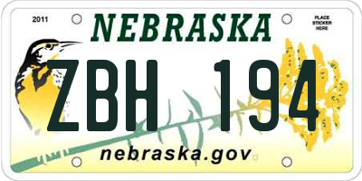 NE license plate ZBH194