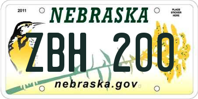 NE license plate ZBH200