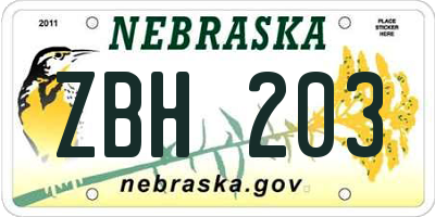 NE license plate ZBH203