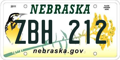 NE license plate ZBH212