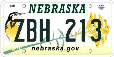 NE license plate ZBH213