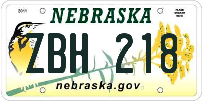 NE license plate ZBH218