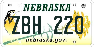 NE license plate ZBH220