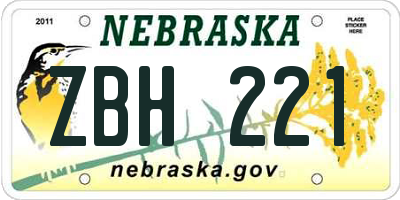 NE license plate ZBH221