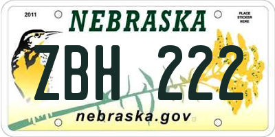 NE license plate ZBH222