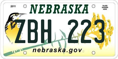 NE license plate ZBH223