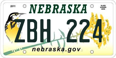 NE license plate ZBH224