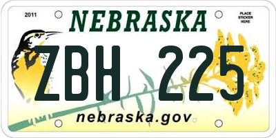 NE license plate ZBH225