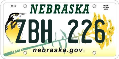 NE license plate ZBH226