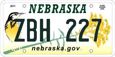 NE license plate ZBH227