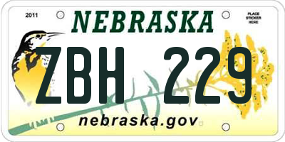 NE license plate ZBH229